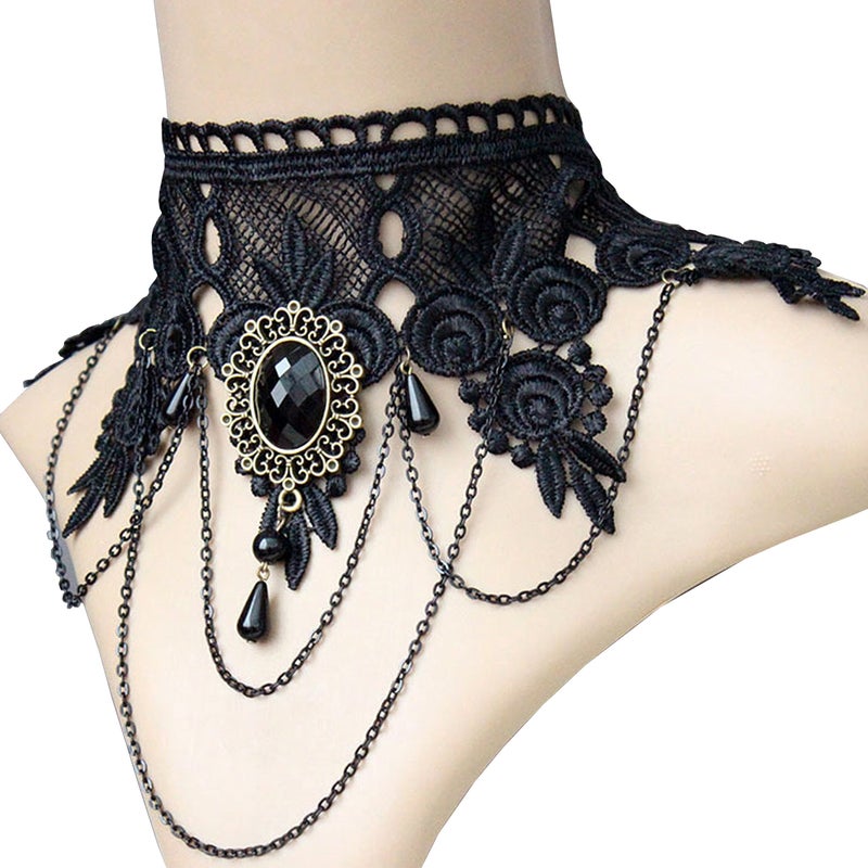 Geek-M Black Venetian Mask Masquerade Mask with Elegant Vintage Princess Lace Gothic Necklace Pack of 2 - Image 2